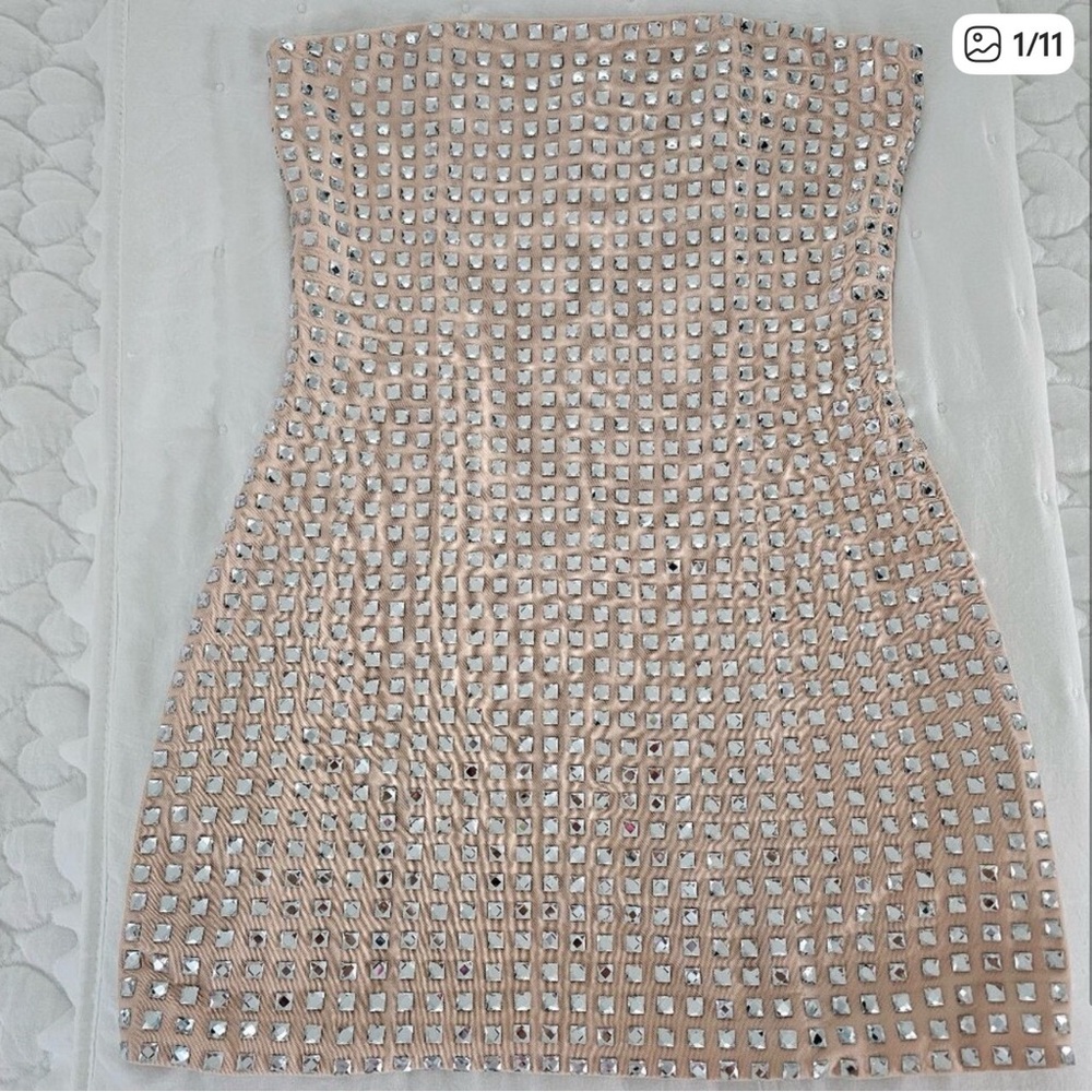 Zara strapless nude gemstone mini dress